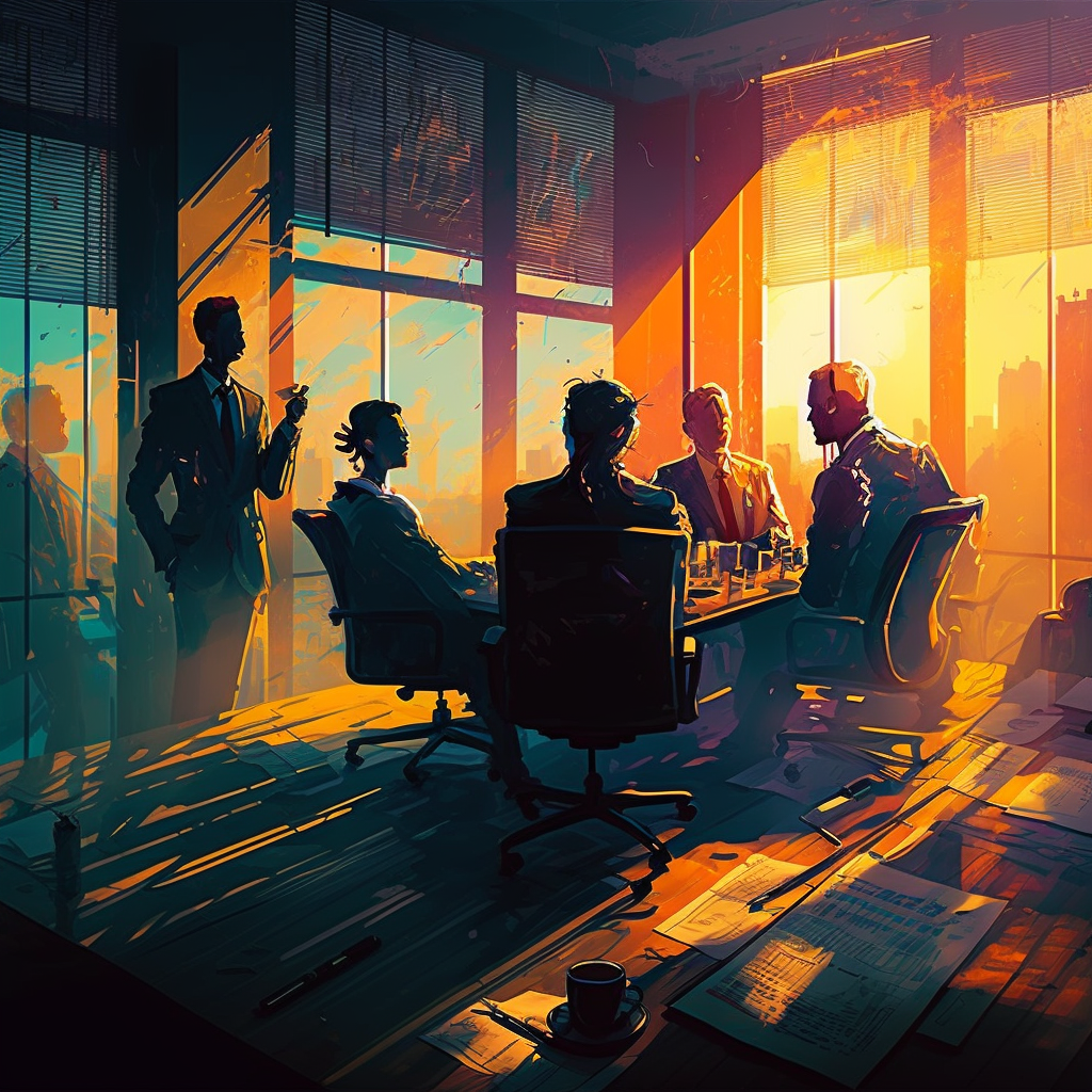 fritz executives meeting in corporate board room tall windows v 2c43f3c0 9f2f 48fc b873 83f64a9dac32